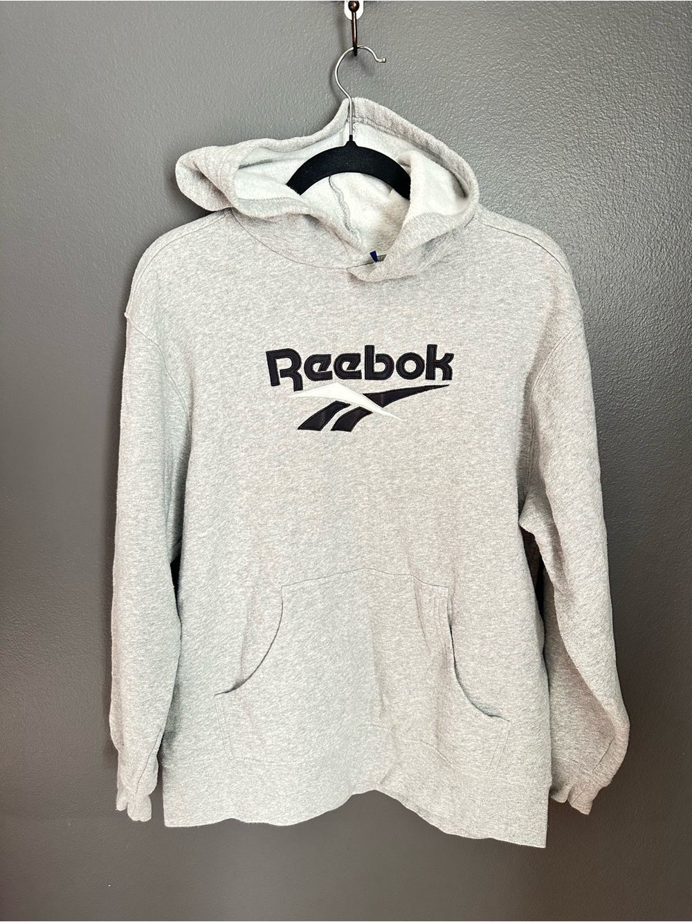 Vintage Y2K Reebok Hoodie XL Gray Embroidered Big Logo 2000s Pullover